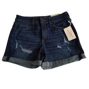 NWT Universal Thread 4/27 High-Rise Midi Dark Wash Jean Distressed Shorts